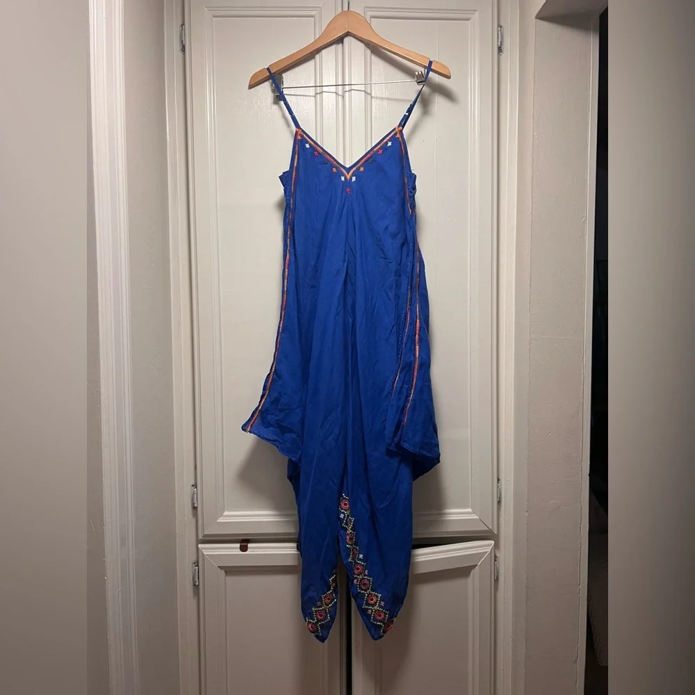 Johnny Was 3J Workshop Blue Embroidered Handkerchief Hem Boho Dress Medium - Picture 5 of 10